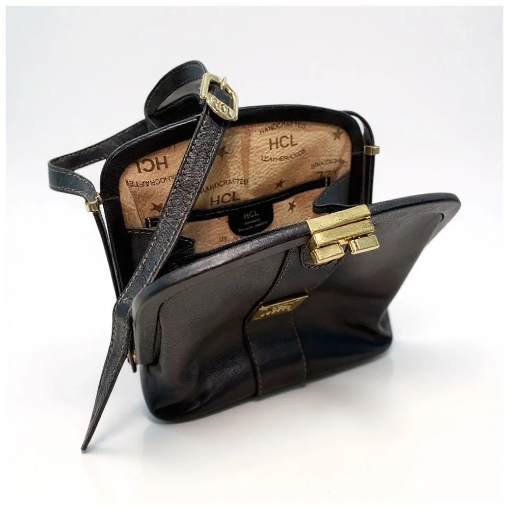 Vintage HCL Leather Crossbody Bag W/ Gold Accents - Picture 5 of 13